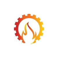 Ingranaggio e fiamma industriale logo design vettore modello vettore