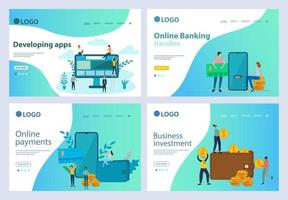 un' impostato di atterraggio pagina modelli.ufficio gestione, in linea pagamenti, attività commerciale investimento, in linea modelli.bancari per uso nel mobile App sviluppo.piatto vettore illustrazione.