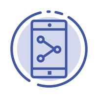 App Condividere mobile mobile applicazione blu tratteggiata linea linea icona vettore