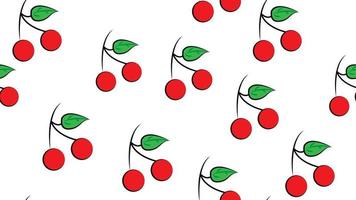 vettore illustrazione. modello. rosso piccolo ciliegia su un' bianca sfondo. Due ciliegie su un' Marrone ramoscello con un' verde foglia. sfondo per bar. arredamento per muri. senza soluzione di continuità illustrazione