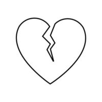 nero e bianca lineare semplice icona di un' rotto Cracked cuore per il vacanza di amore su San Valentino giorno o marzo 8. vettore illustrazione