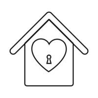 nero e bianca lineare semplice icona di un' bellissimo Casa con un' birdhouse con un' cuore e un' buco della serratura per il festa di amore San Valentino giorno o marzo 8°. vettore illustrazione