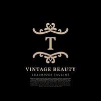 lettera t semplice cresta lusso Vintage ▾ vettore logo design per bellezza cura, stile di vita media e moda marca