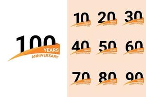 10,20,30,40,50,60,70,80,90,100 anni anniversario logo modello. vettore