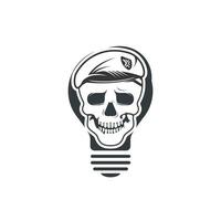 lampadina e cranio esercito vettore logo design.