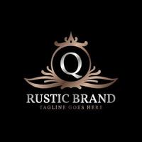 lettera q lussuoso rustico cresta logo distintivo per bellezza cura, nozze organizzatore, Hotel e Villetta vettore