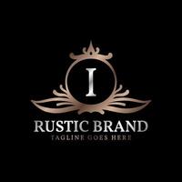 lettera io lussuoso rustico cresta logo distintivo per bellezza cura, nozze organizzatore, Hotel e Villetta vettore