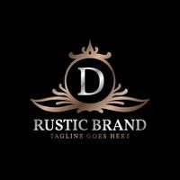 lettera d lussuoso rustico cresta logo distintivo per bellezza cura, nozze organizzatore, Hotel e Villetta vettore