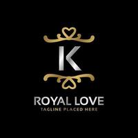 lettera K reale cuore forma lusso Vintage ▾ logo design per moda, Hotel, nozze, ristorante, bellezza cura vettore