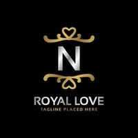 lettera n reale cuore forma lusso Vintage ▾ logo design per moda, Hotel, nozze, ristorante, bellezza cura vettore