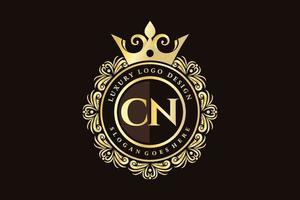 cn iniziale lettera oro calligrafico femminile floreale mano disegnato araldico monogramma antico Vintage ▾ stile lusso logo design premio vettore