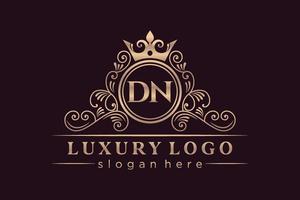 dn iniziale lettera oro calligrafico femminile floreale mano disegnato araldico monogramma antico Vintage ▾ stile lusso logo design premio vettore