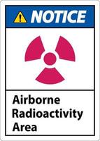 Avviso aerotrasportato radioattività la zona simbolo cartello su bianca sfondo vettore