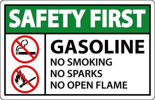 sicurezza primo benzina no fumo scintille o Aperto fiamme cartello vettore