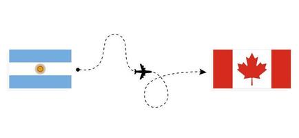 volo e viaggio dall'argentina al canada con il concetto di viaggio in aereo passeggeri vettore