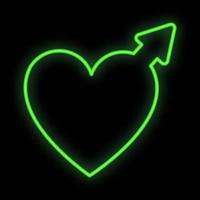 luminosa luminoso verde festivo digitale neon cartello per un' memorizzare o carta bellissimo brillante con amore cuori nel il modulo di un' maschio Genere simbolo su un' nero sfondo. vettore illustrazione