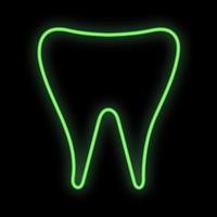 luminosa luminoso verde medico digitale neon cartello per un' farmacia o ospedale memorizzare bellissimo brillante con un' dentale dente su un' nero sfondo. vettore illustrazione