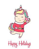 saluto vacanza carta con carino unicorno nel Santa Claus costume per allegro Natale e nuovo anno design isolato su bianca sfondo. vettore illustrazione.
