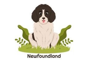 Terranova cane animali con Nero, Marrone o veggente colore nel piatto stile carino cartone animato modello mano disegnato illustrazione vettore