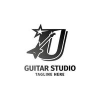 lettera u elettrico chitarra e stella decorazione vettore logo design elemento