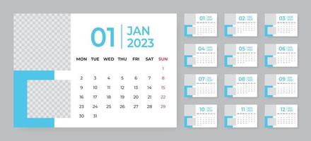mensile scrivania calendario modello per 2023 anno. settimana inizia su Lunedi vettore