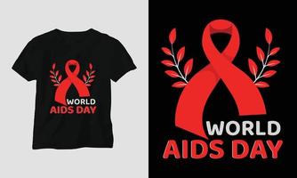 mondo AIDS giorno maglietta design con rosso e rosa colori e AIDS cartello nastro, preservativo vettore