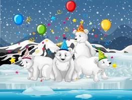 gruppo di orsi polari che fanno festa all'aperto vettore