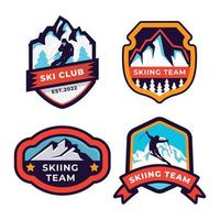 impostato di sciare pattuglia, sciare ricorrere, ghiaccio montagna badge e logo cerotti. inverno vacanze estremo gli sport logo. vettore