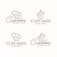 impostato di cupcakes mano disegnato logo per forno attività commerciale. vettore