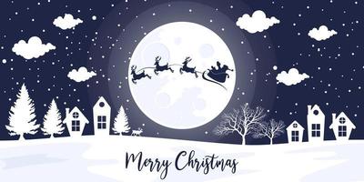 Natale saluto e Santa Claus slitta silhouette con carta stile design