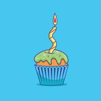 luminosa colorato Cupcake con un' candela su un' blu sfondo vettore