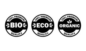 impostato di nero e bianca eco, bio, biologico adesivi, etichette, badge e loghi. vegano. eco-friendly distintivo. logo modello per biologico prodotti. vettore