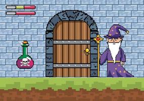 scena del videogioco con mago e veleno vettore