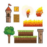 set di icone grafiche pixel videogioco vettore