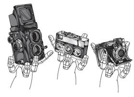 disegno a mano macchina fotografica d'epoca vettore
