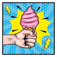 mano che tiene un gelato pop-art design vettore