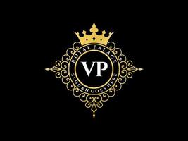 lettera vp antico reale lusso vittoriano logo con ornamentale telaio. vettore
