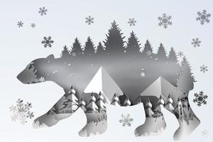 arte di carta della neve del paesaggio forestale all'interno dell'orso polare vettore