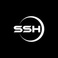 ssh lettera logo design con nero sfondo nel illustratore. vettore logo, calligrafia disegni per logo, manifesto, invito, eccetera.