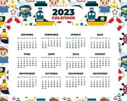 mano disegnato marino e nautico 2023 calendario modello vettore