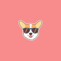 faccia di cane corgi carino con cartone animato occhiali da sole vettore