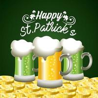 st. patrick day banner con bicchieri di birra vettore