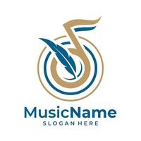 piuma musica logo vettore. musica piuma logo design modello vettore