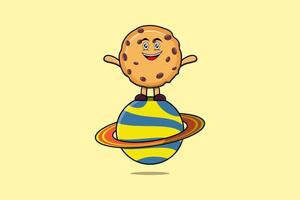carino cartone animato biscotti personaggio in piedi nel pianeta vettore