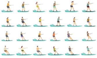 acqua sciare icone impostato cartone animato vettore. sport avventura vettore