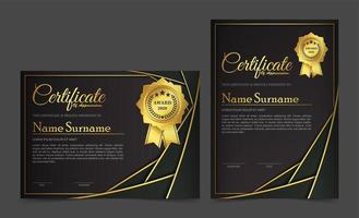 design del modello di certificato nero dorato premium. vettore