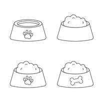 impostato di animale domestico cibo nel un' ciotola nel un' linea stile. vettore illustrazione su bianca sfondo