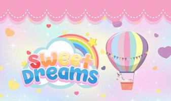scritte dolci sogni con palloncino color pastello e unicorno vettore