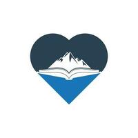 montagna libro cuore forma concetto vettore logo design. natura e libreria simbolo o icona