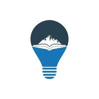 montagna libro lampadina forma concetto vettore logo design. natura e libreria simbolo o icona